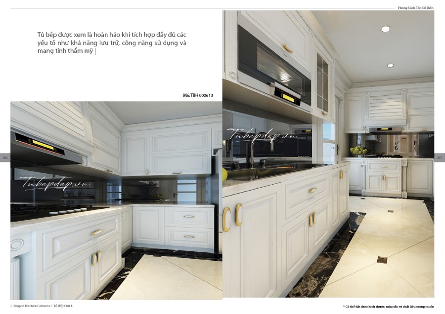 Thiết kế phòng bếp biệt thự tân cổ điển màu trắng